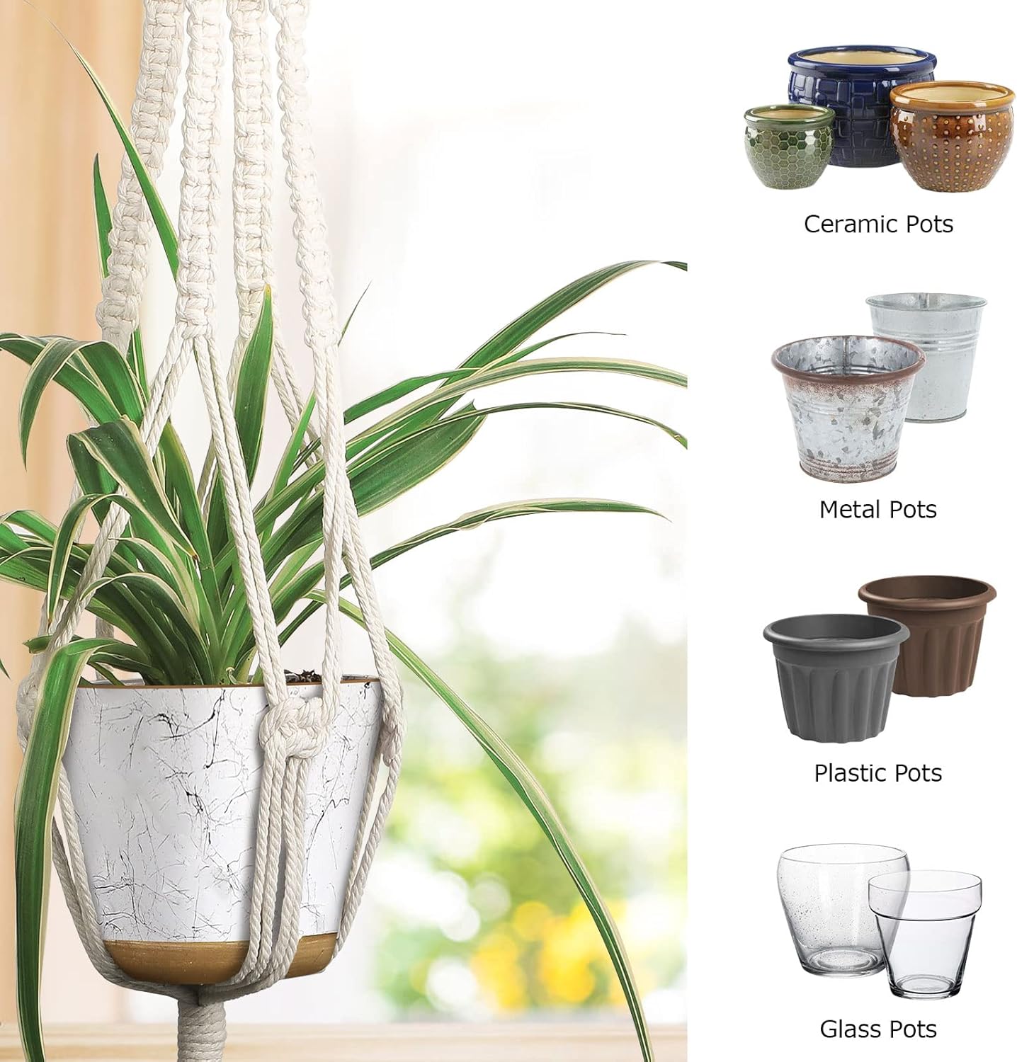 MIPON 3-Pack Macrame Plant Hanger – Boho Indoor Hanging Planters (Ivory)