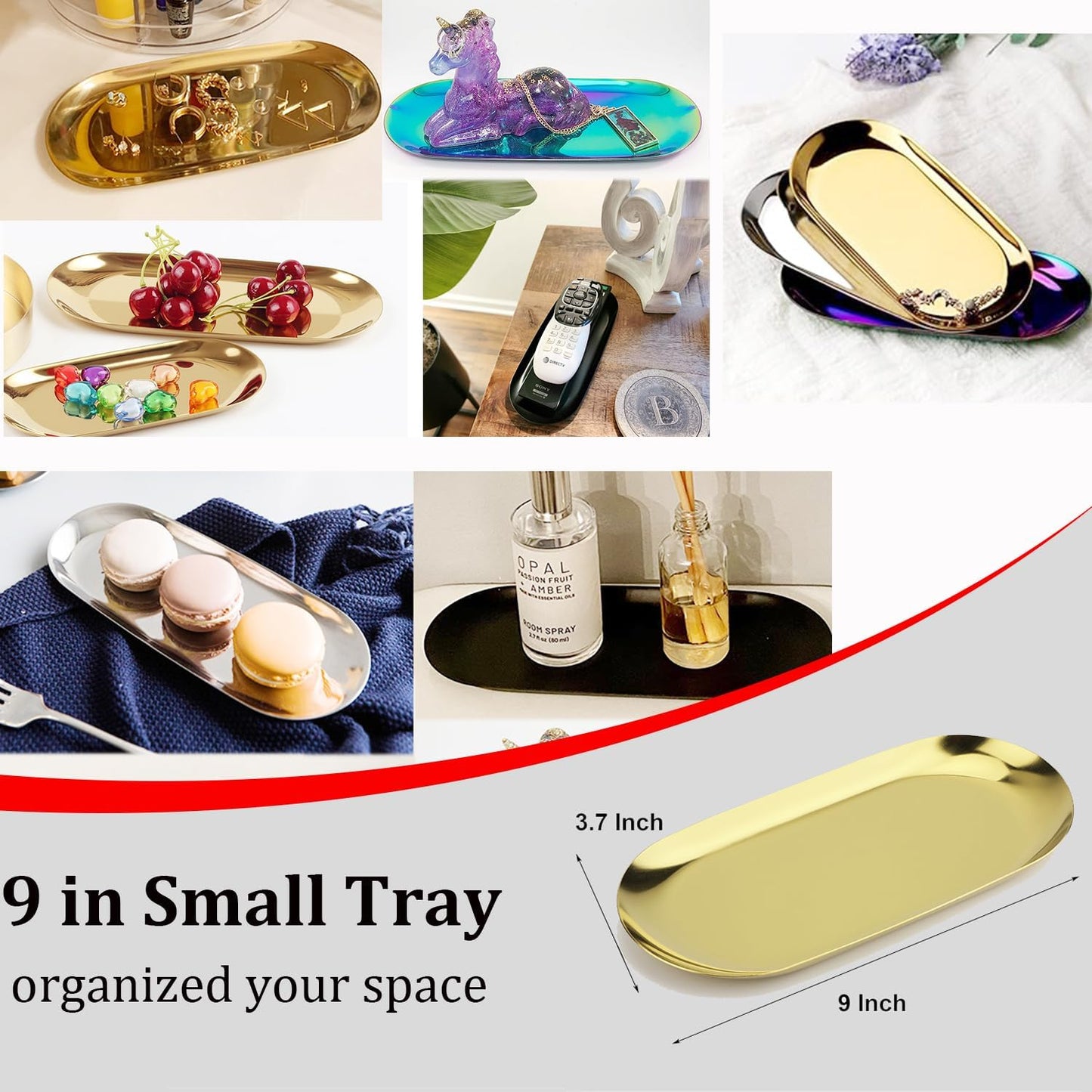 Set of 2 Stainless Steel Decorative Trays – Jewelry, Cosmetics & Serving Organizer (9 Inch)