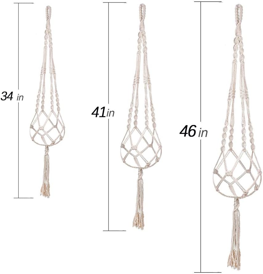 MIPON 3-Pack Macrame Plant Hanger – Boho Indoor Hanging Planters (Ivory)