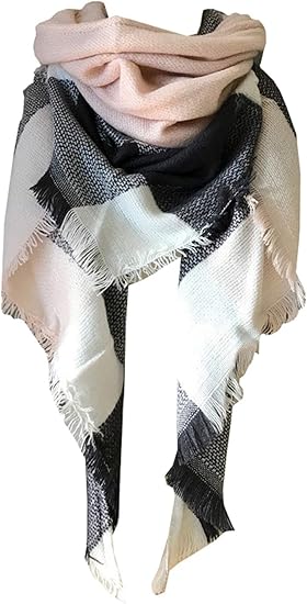Wander Agio Women’s Warm Long Shawl – Cashmere-Feel Plaid Triangle Winter Scarf