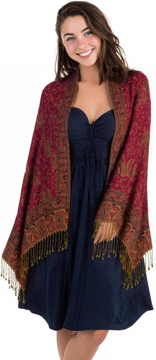 Pashmina-Feel Reversible Shawl & Scarf – Soft Silky Wrap for Women & Men