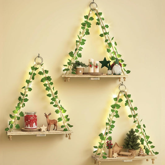 Fixwal Macrame Hanging Floating Shelves – Boho Wood Wall Decor (Set of 3)