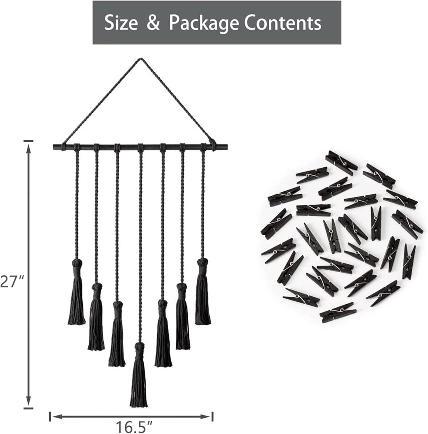 Mkono Boho Macrame Photo Display Wall Hanging – Picture Holder Decor (27×16.5 in)