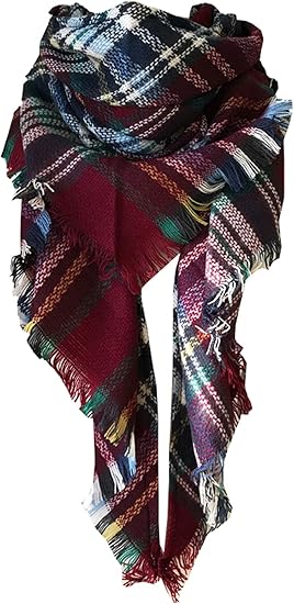 Wander Agio Women’s Warm Long Shawl – Cashmere-Feel Plaid Triangle Winter Scarf