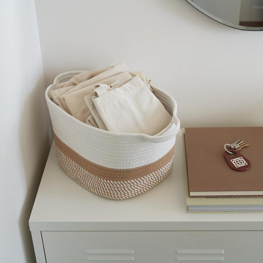 Stylish Cotton Rope Storage Basket – Woven Bin with Handles for Toys, Books & Magazines
