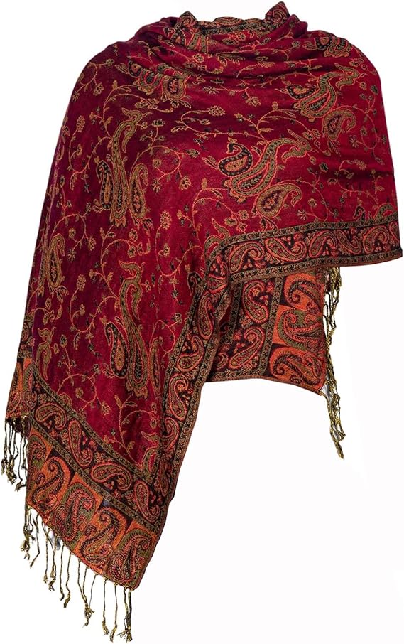 Pashmina-Feel Reversible Shawl & Scarf – Soft Silky Wrap for Women & Men