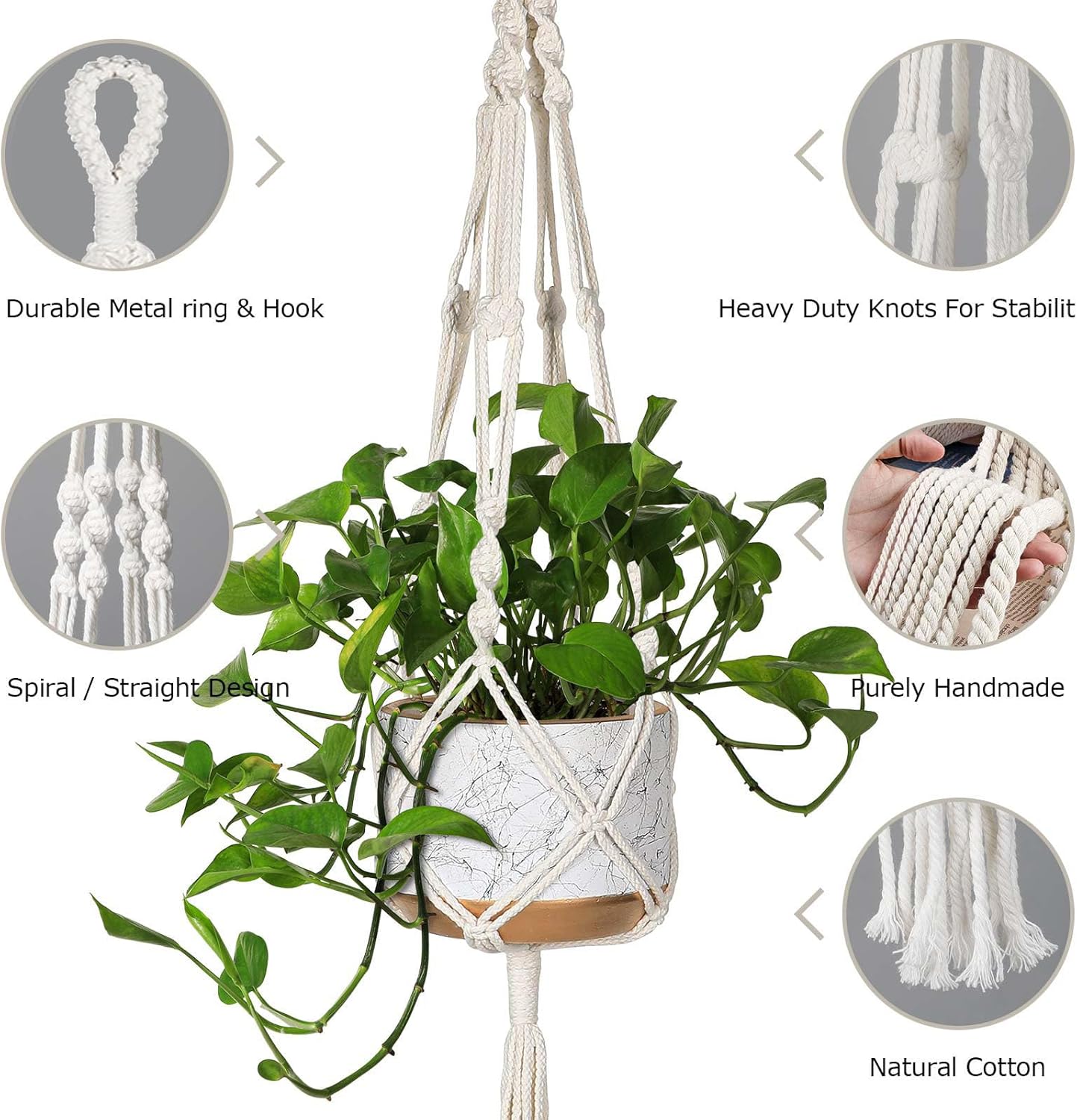 MIPON 3-Pack Macrame Plant Hanger – Boho Indoor Hanging Planters (Ivory)