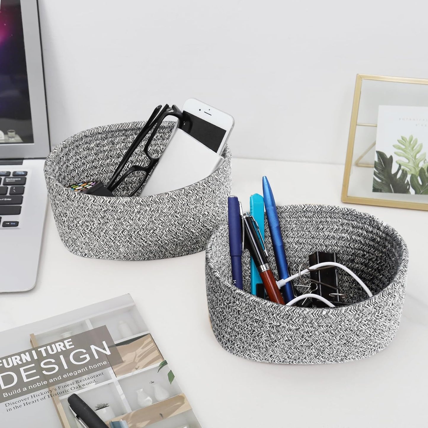 ABenkle 2-Pack Small Woven Cotton Rope Baskets