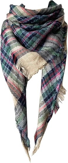 Wander Agio Women’s Warm Long Shawl – Cashmere-Feel Plaid Triangle Winter Scarf