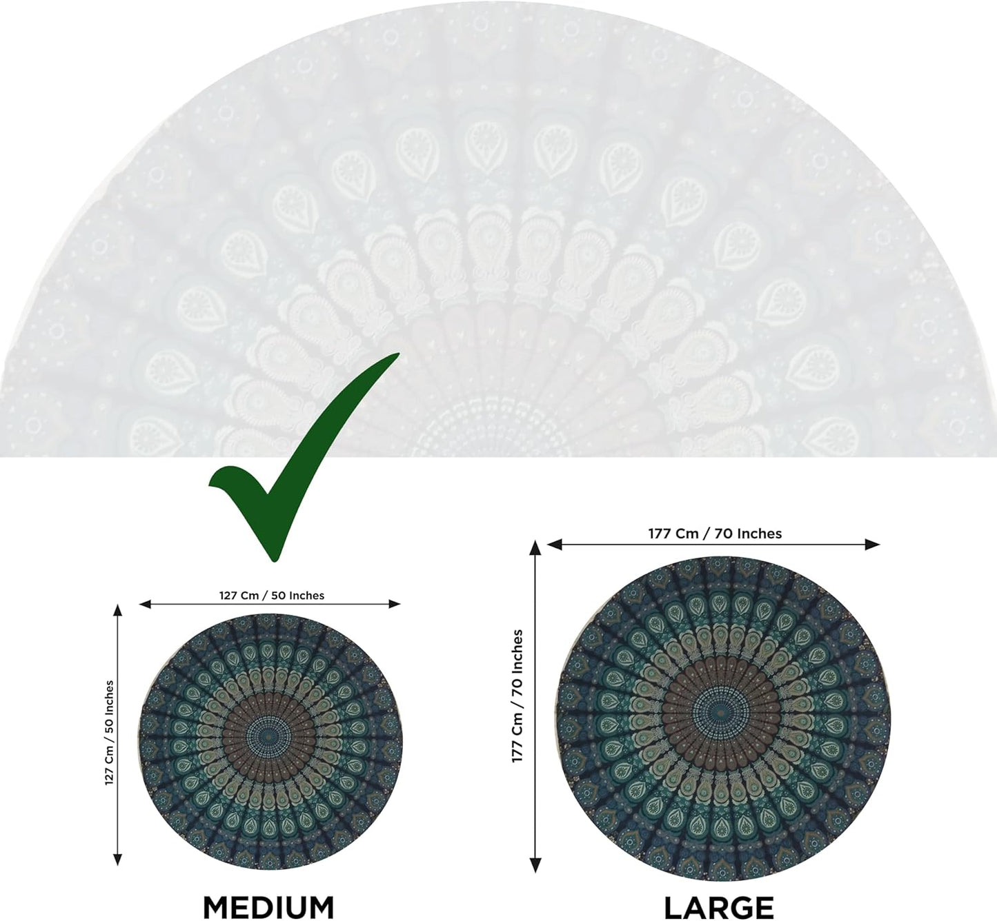 Raajsee Turquoise Round Mandala Tapestry – Boho Beach Blanket, Yoga Mat & Home Decor